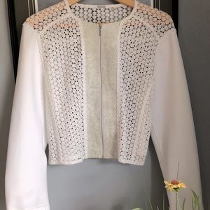 ELIE TAHARI Crocheted Leather Jacket L